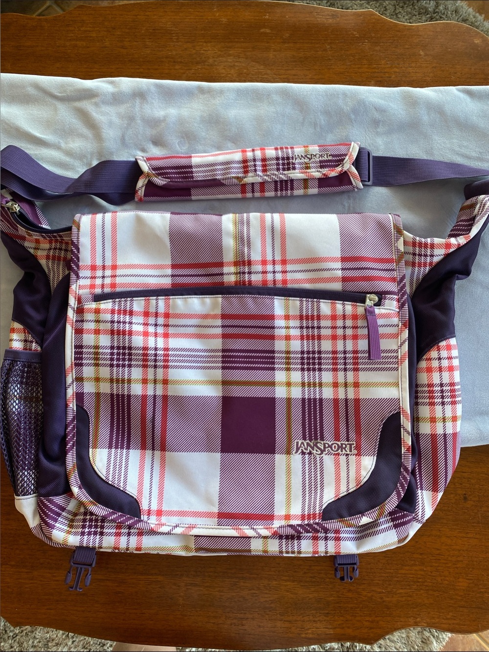 Jansport Purple Plaid Laptop Messenger Bag